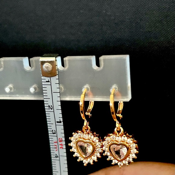 Gold CZ Heart Drop Earrings - Picture 4 of 4